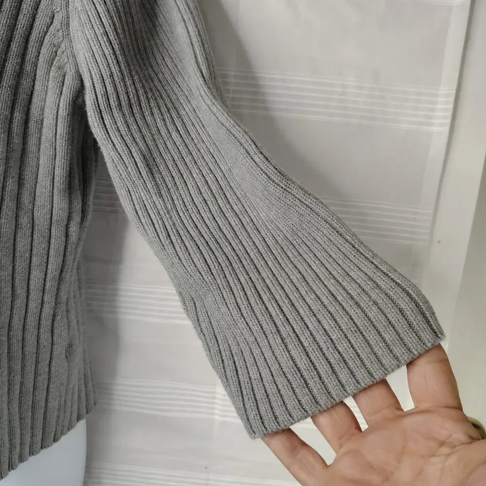 J. Jill Pull Over Ribbed Sweater 3/4 Sleeve Gray Women's Size Large‎ 100% Cotton